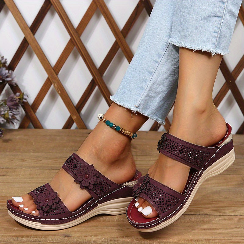 Freya | Women's Floral Wedge Slide Sandals