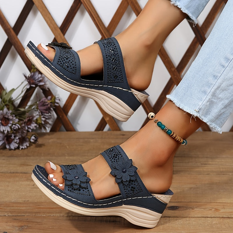 Freya | Women's Floral Wedge Slide Sandals