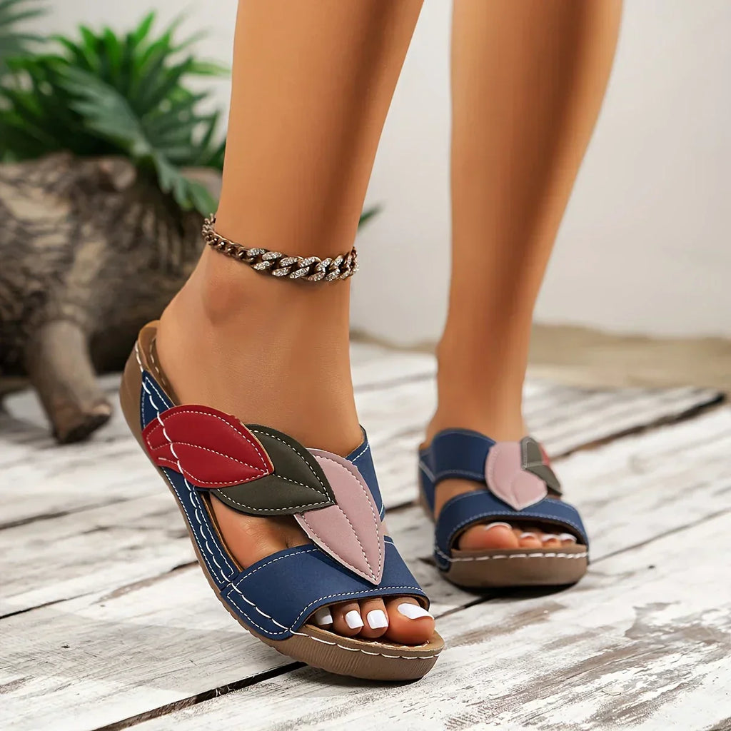 Marlowe | Women's Comfortable Leaf Detail Slip-On Sandals