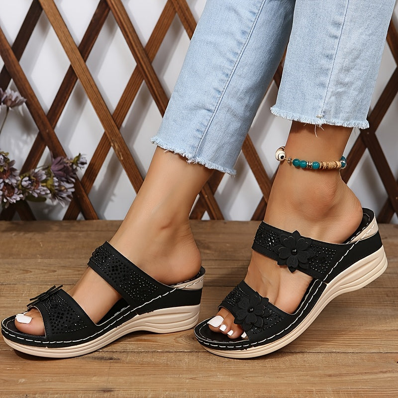Freya | Women's Floral Wedge Slide Sandals