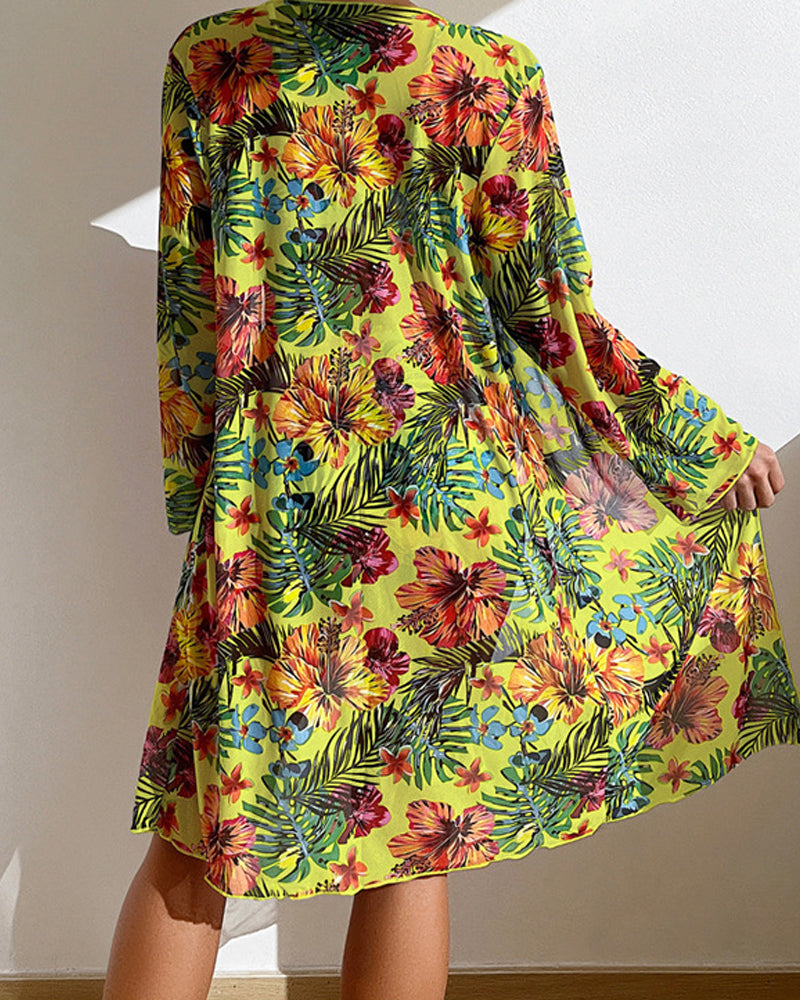 Flora | Women's Vibrant Flower Bikini with Sheer Cover-Up