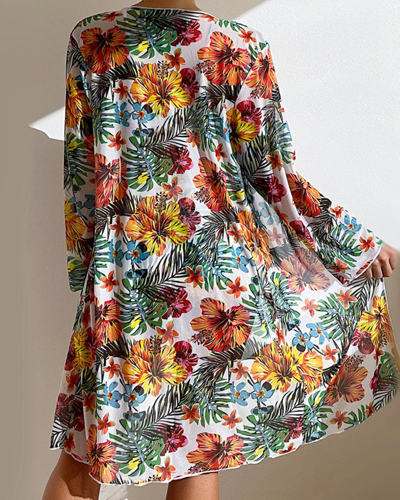 Flora | Women's Vibrant Flower Bikini with Sheer Cover-Up