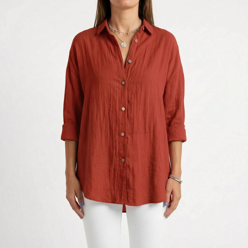 Aerosia - Relaxed Oversized Collared Button-Down Shirt