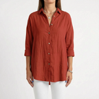 Aerosia - Relaxed Oversized Collared Button-Down Shirt