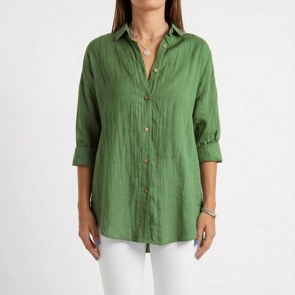Aerosia - Relaxed Oversized Collared Button-Down Shirt