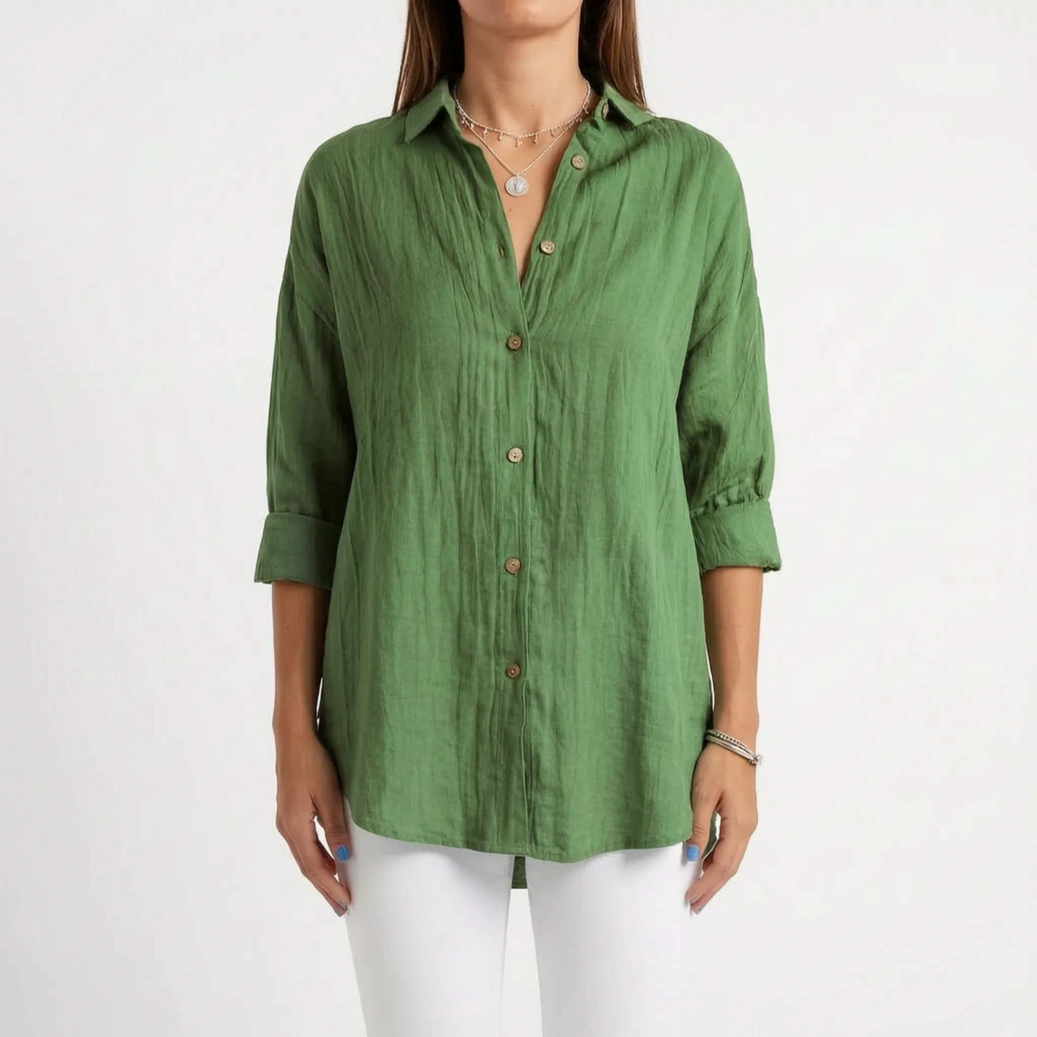 Aerosia - Relaxed Oversized Collared Button-Down Shirt