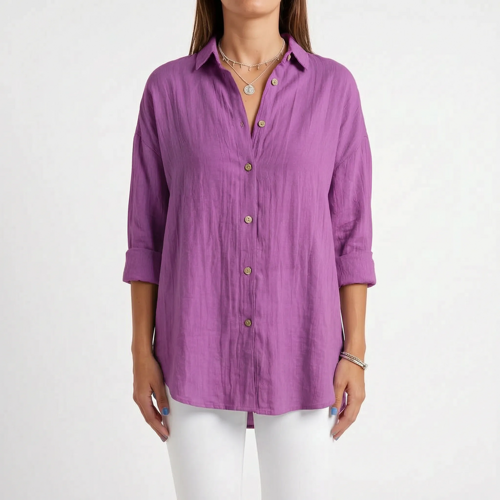 Aerosia - Relaxed Oversized Collared Button-Down Shirt