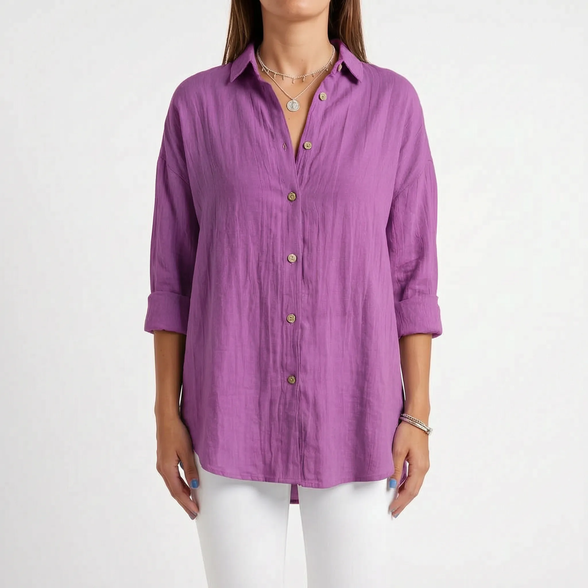 Aerosia - Relaxed Oversized Collared Button-Down Shirt