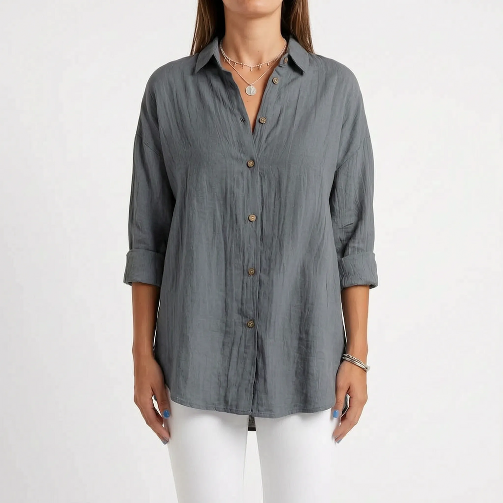 Aerosia - Relaxed Oversized Collared Button-Down Shirt