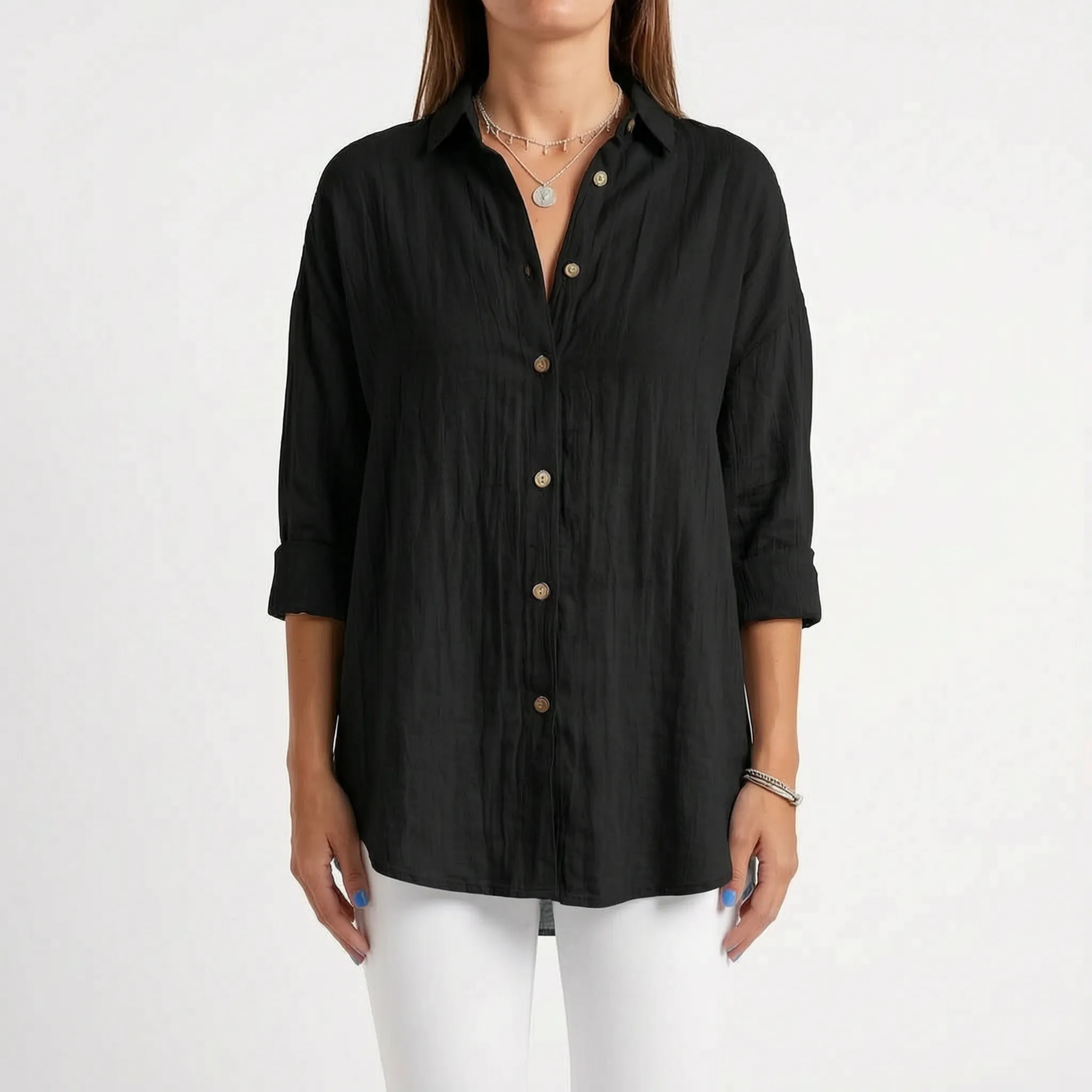Aerosia - Relaxed Oversized Collared Button-Down Shirt