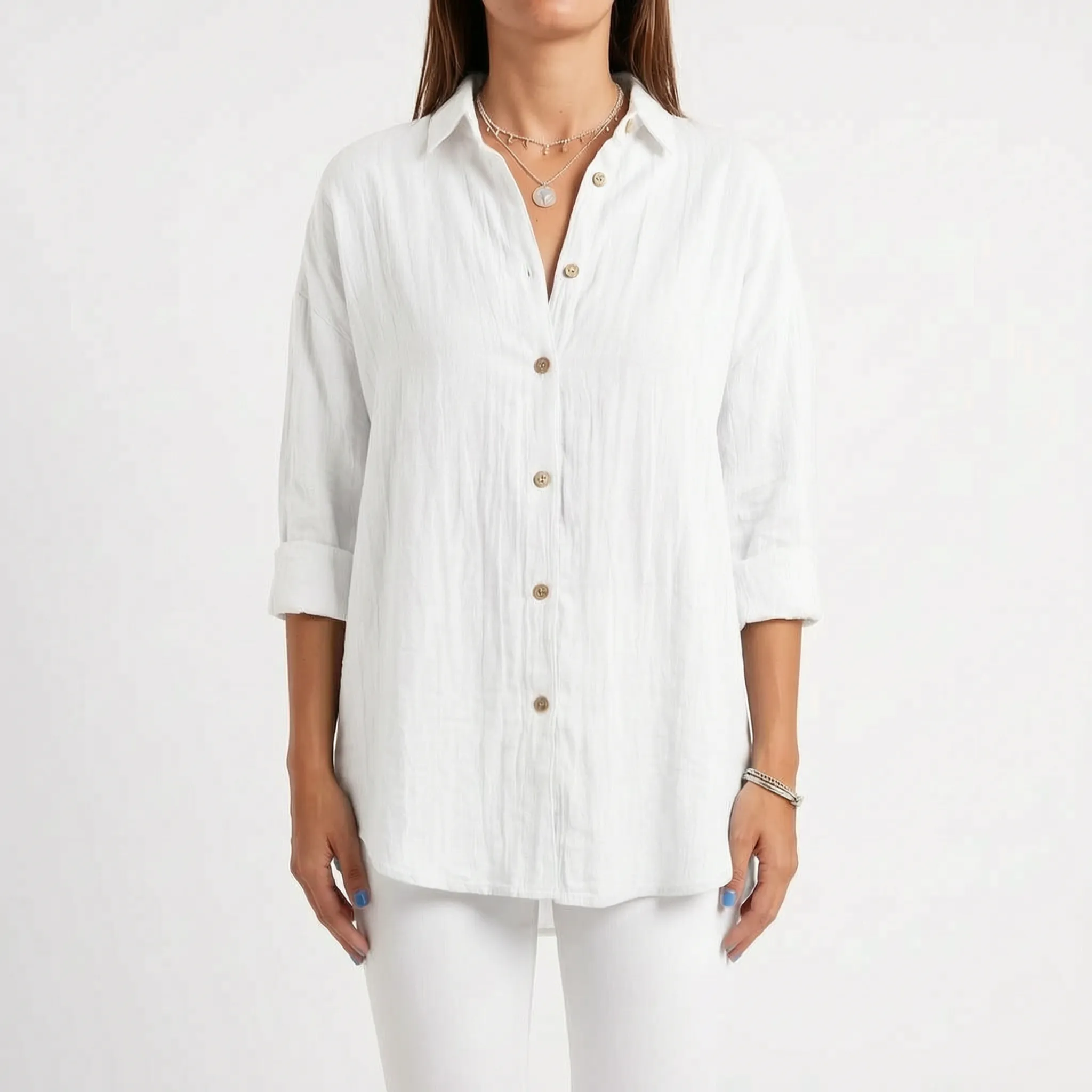 Aerosia - Relaxed Oversized Collared Button-Down Shirt
