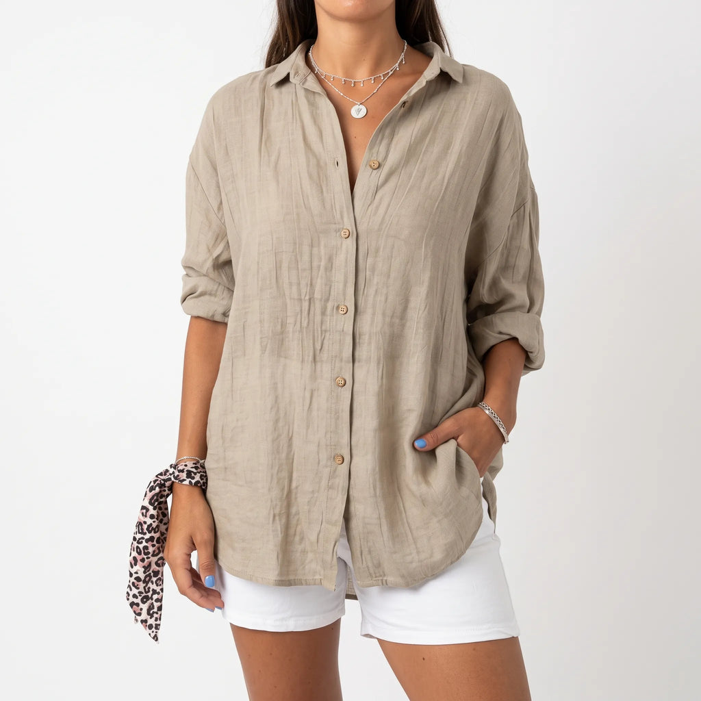 Aerosia - Relaxed Oversized Collared Button-Down Shirt