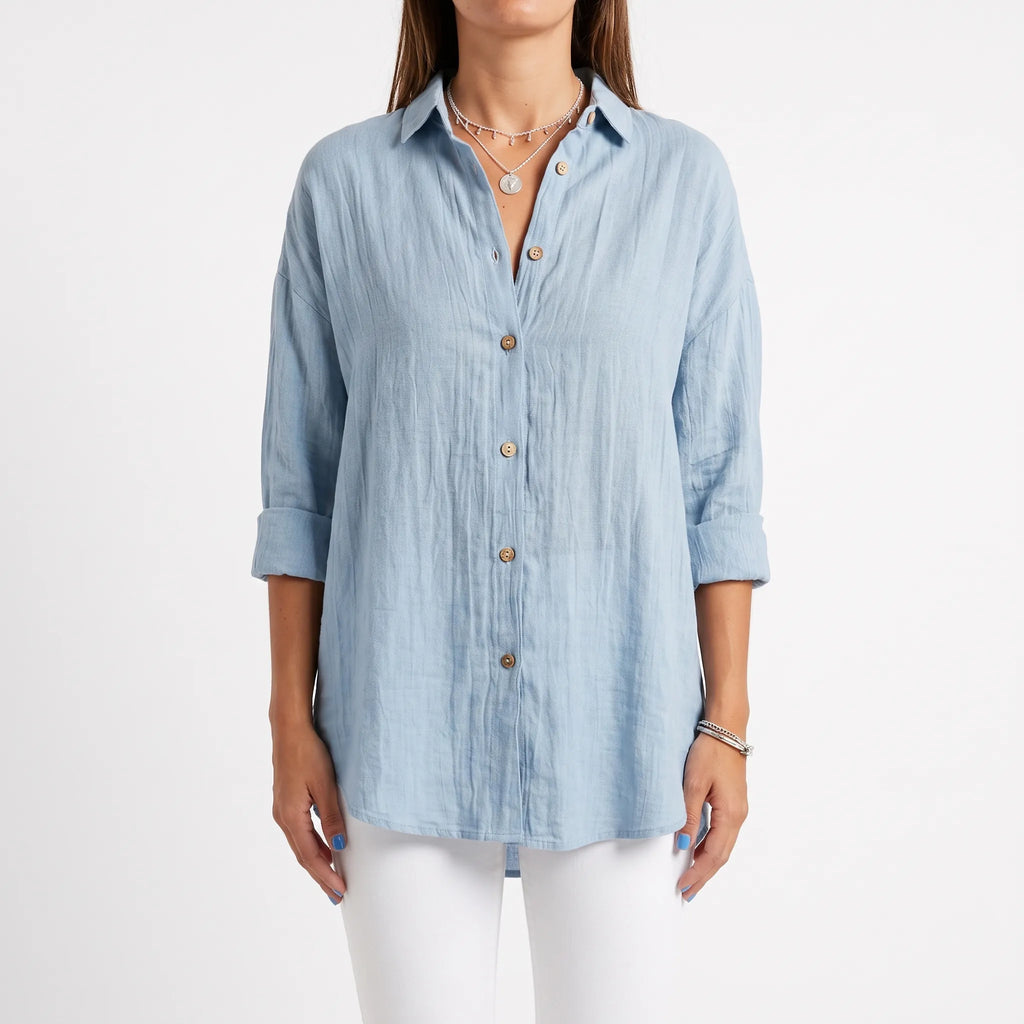 Aerosia - Relaxed Oversized Collared Button-Down Shirt