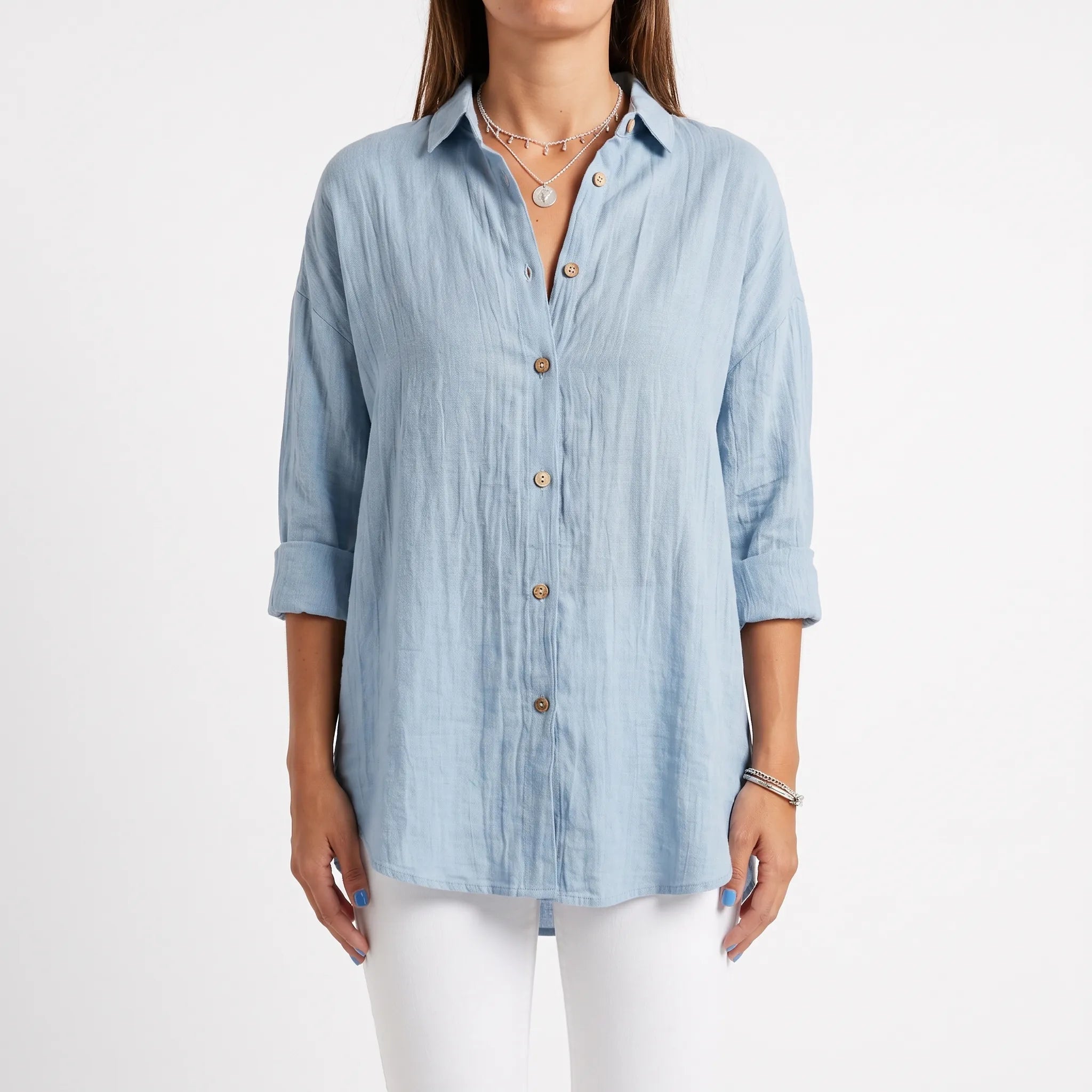 Aerosia - Relaxed Oversized Collared Button-Down Shirt