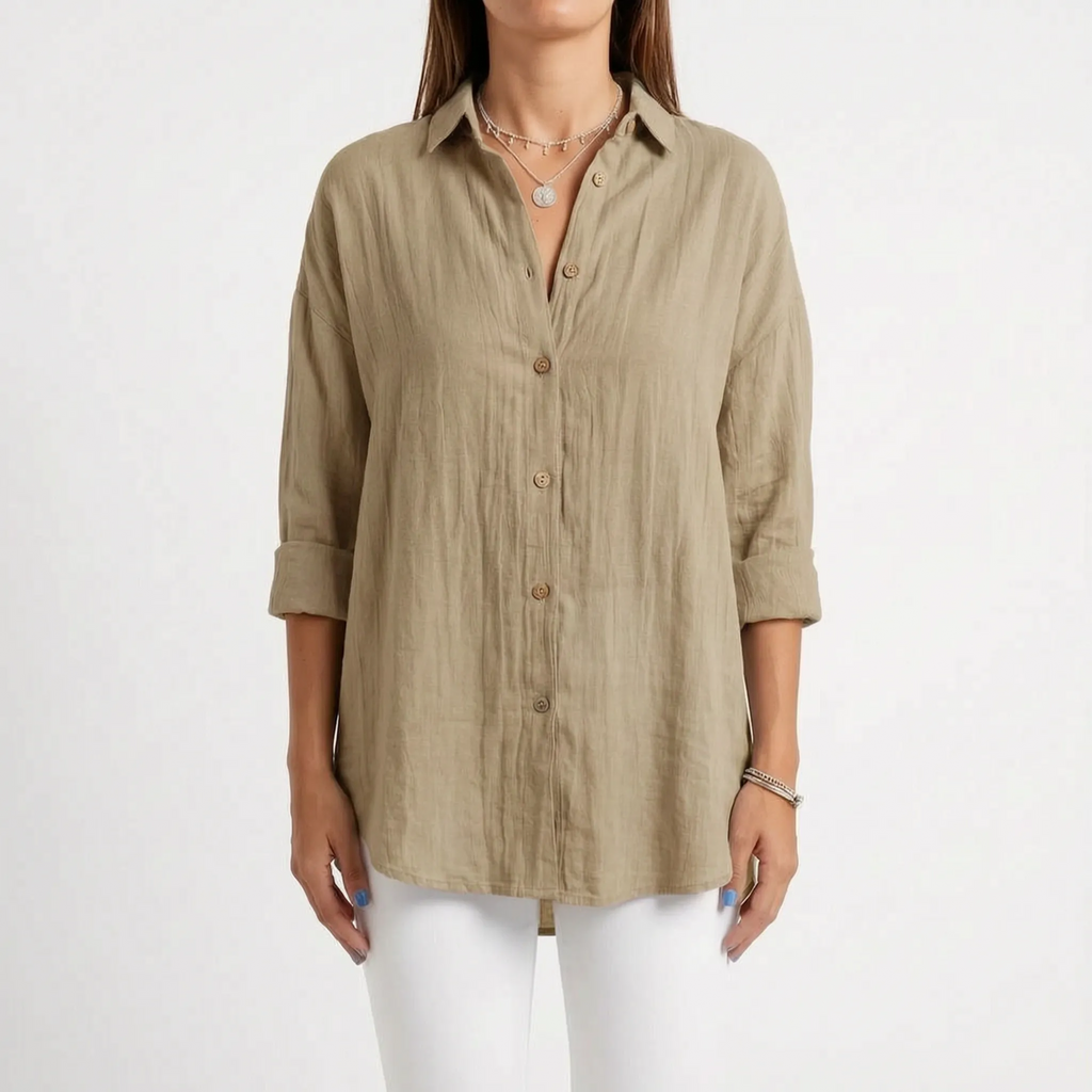 Aerosia - Relaxed Oversized Collared Button-Down Shirt