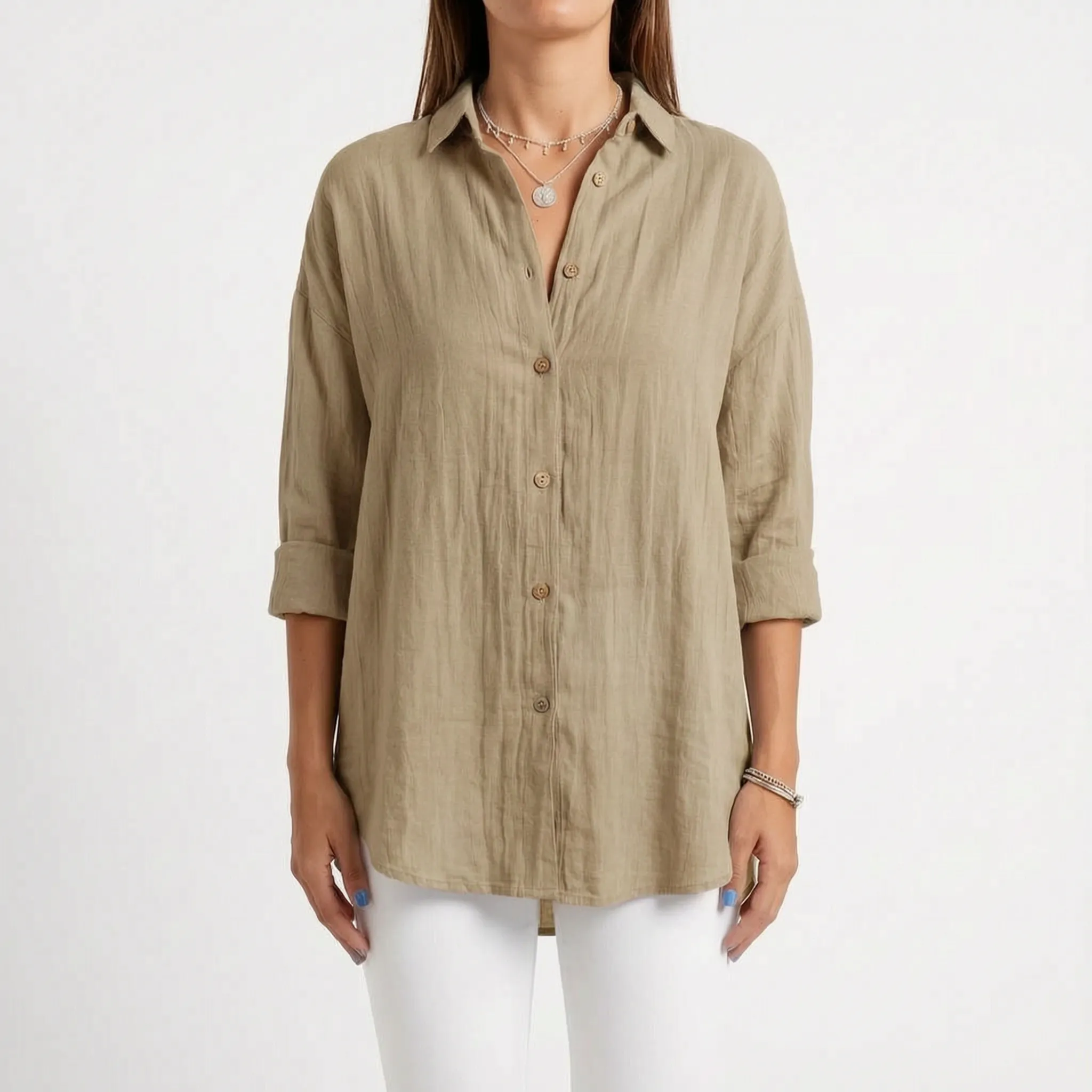 Aerosia - Relaxed Oversized Collared Button-Down Shirt