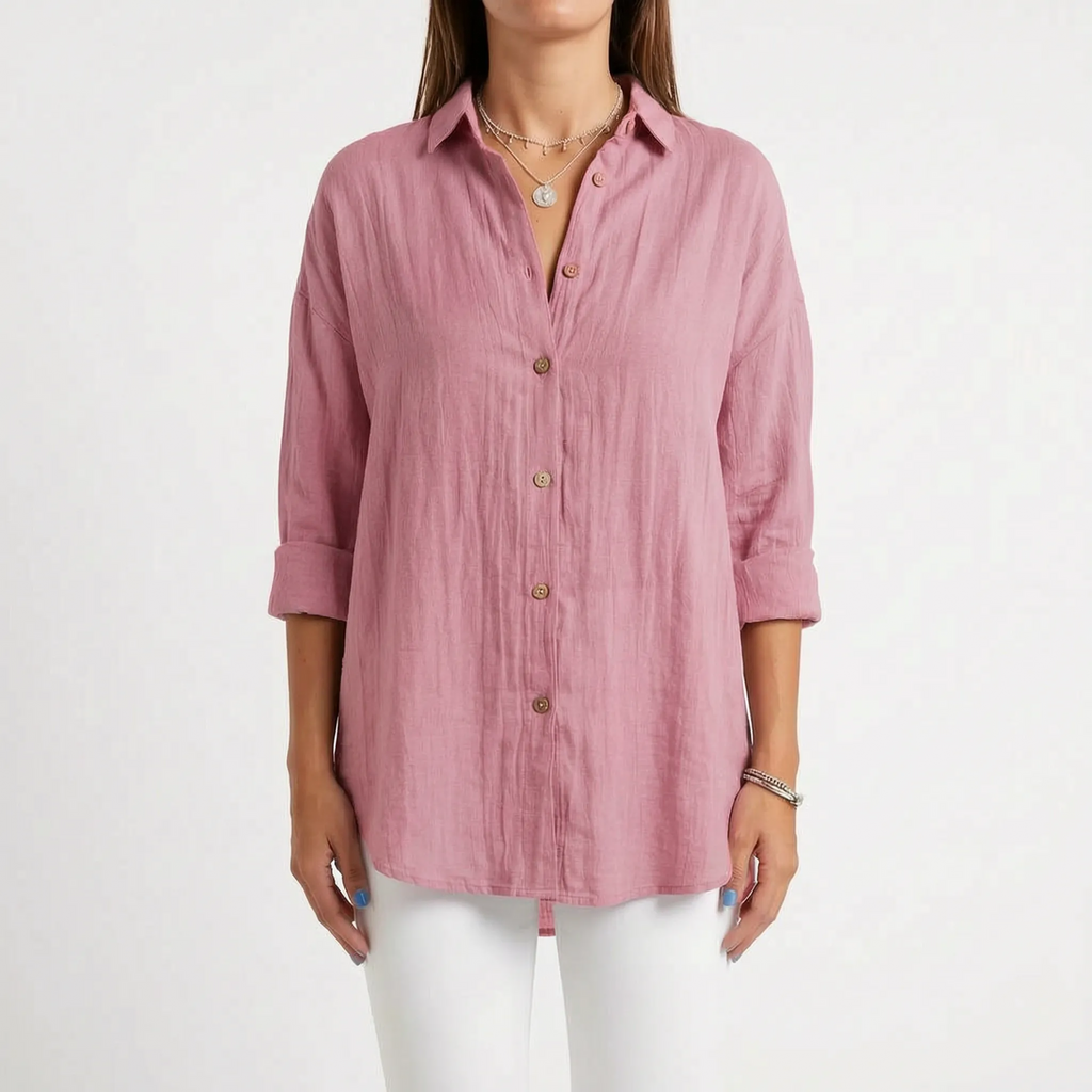 Aerosia - Relaxed Oversized Collared Button-Down Shirt