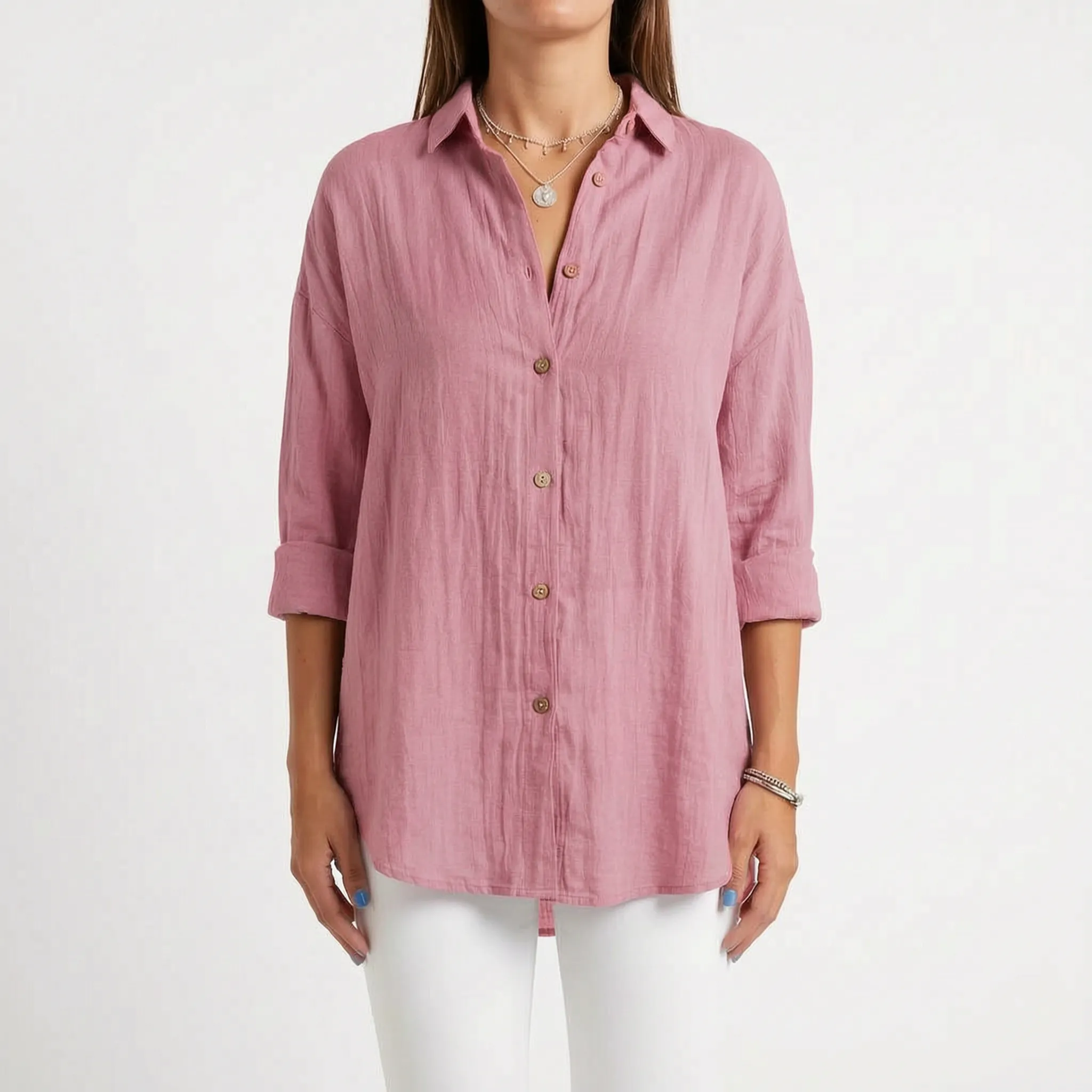 Aerosia - Relaxed Oversized Collared Button-Down Shirt