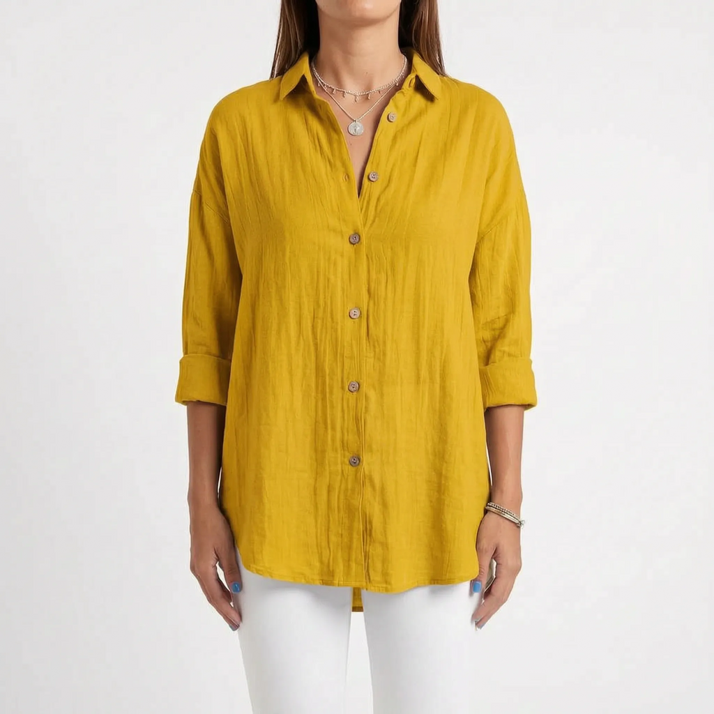 Aerosia - Relaxed Oversized Collared Button-Down Shirt
