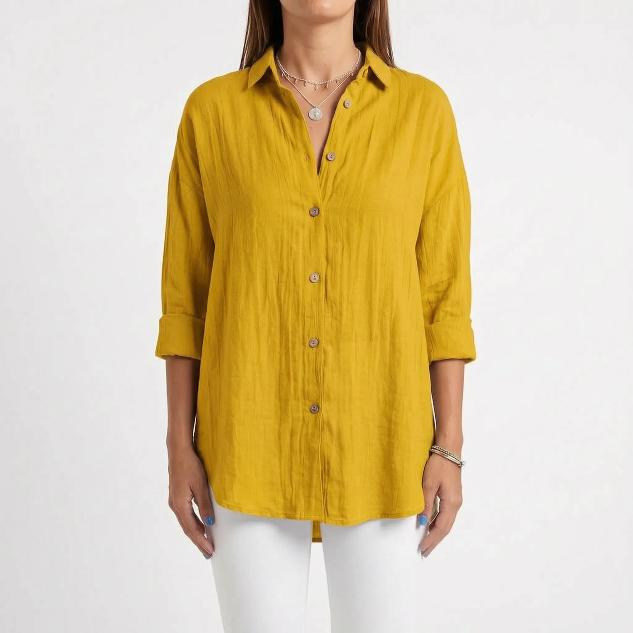 Aerosia - Relaxed Oversized Collared Button-Down Shirt