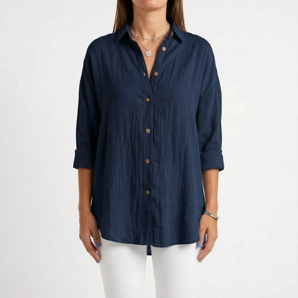 Aerosia - Relaxed Oversized Collared Button-Down Shirt