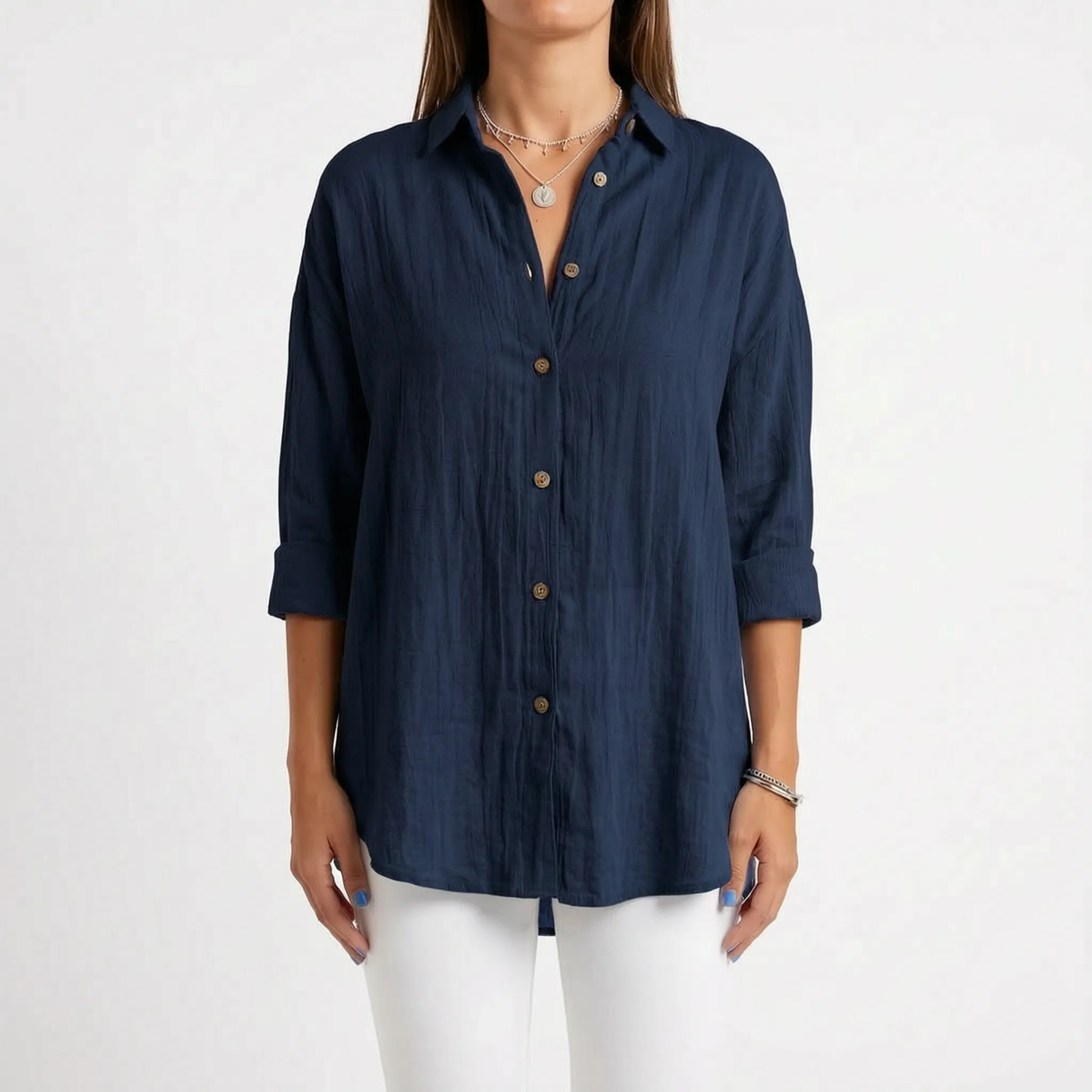 Aerosia - Relaxed Oversized Collared Button-Down Shirt