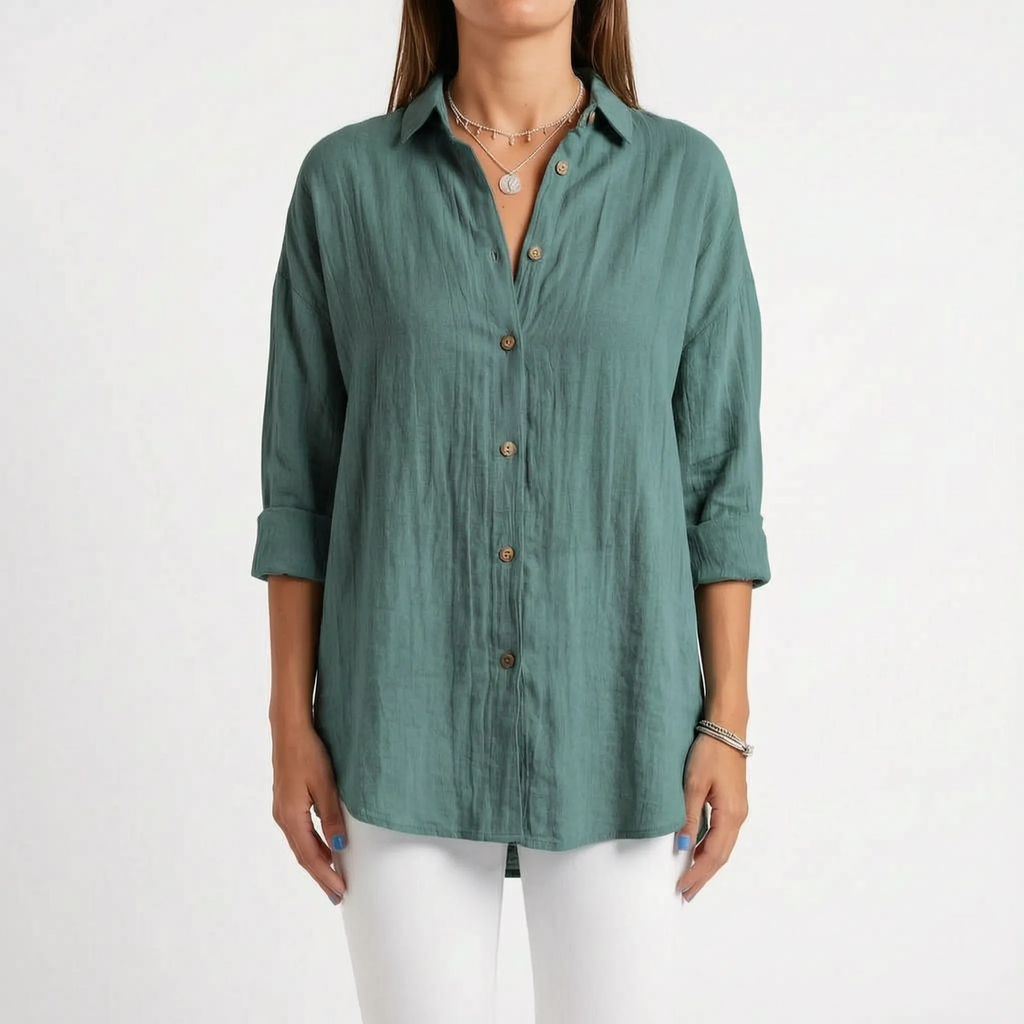 Aerosia - Relaxed Oversized Collared Button-Down Shirt