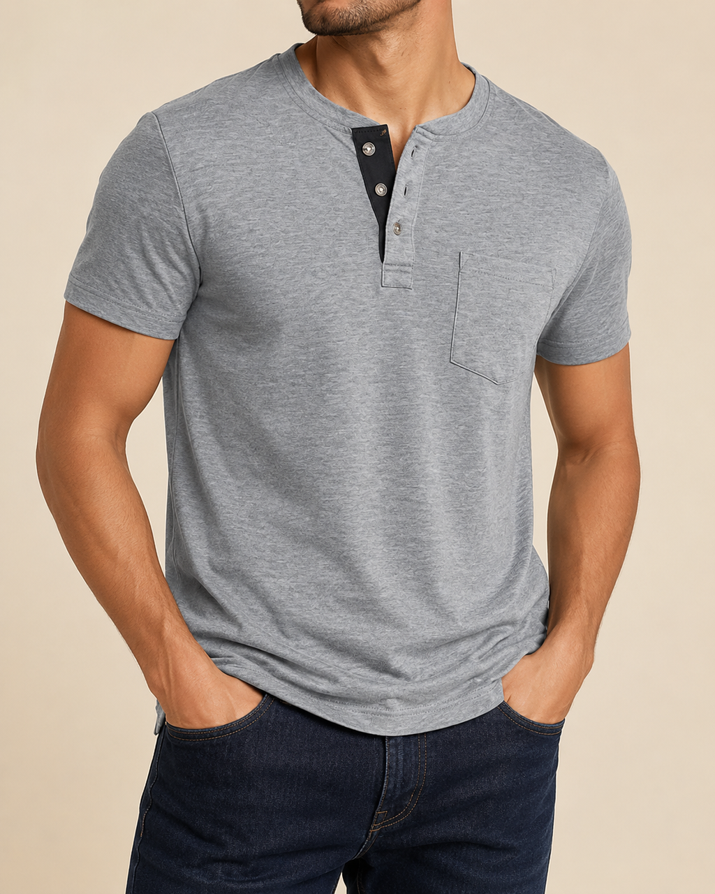 Caleb | Men's Classic Henley Shirt with Chest Pocket