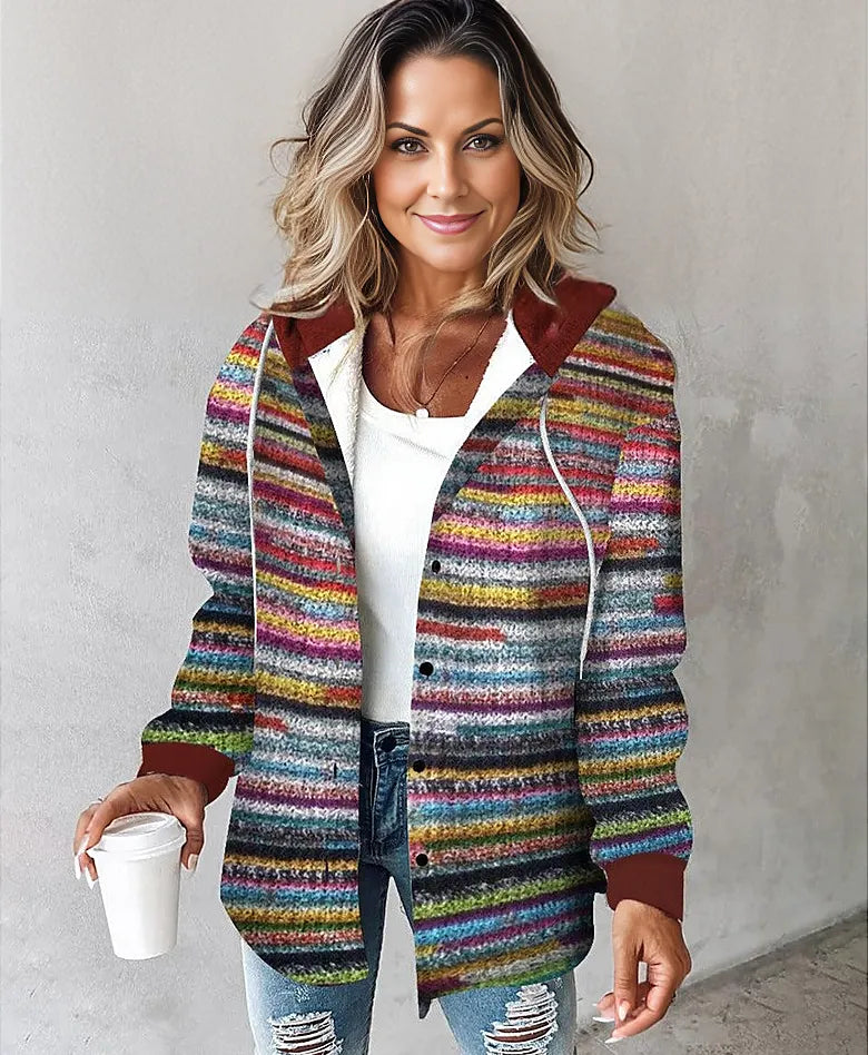 Lennox | Women's Colorful Hooded Cardigan with Button Closure
