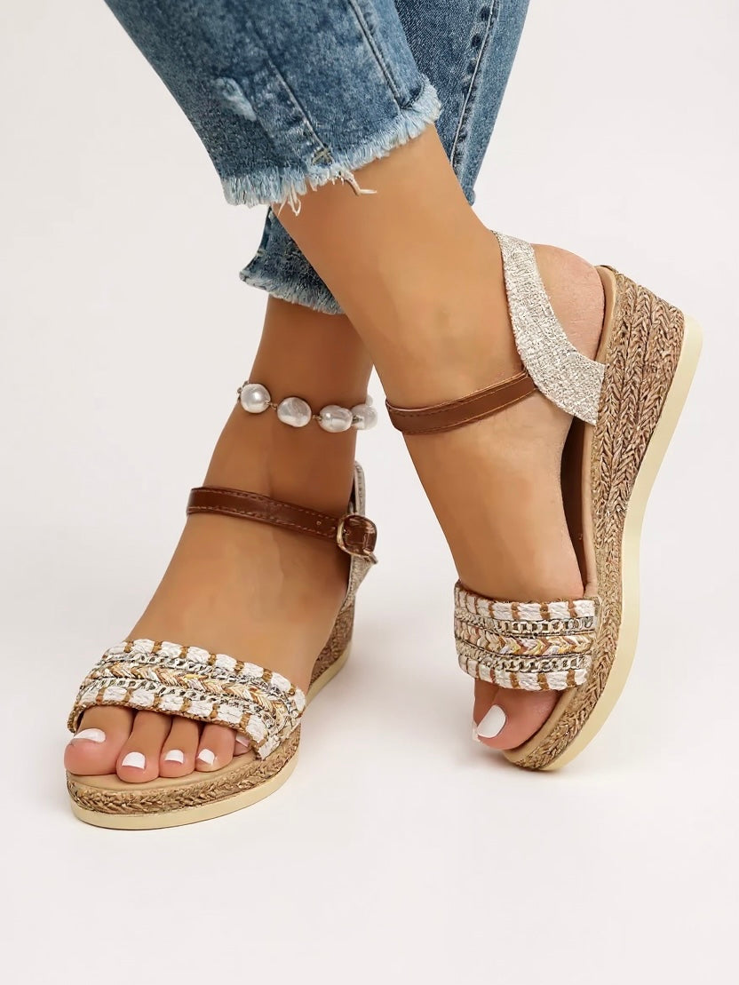 Delphine | Women's Wedge Sandals with Pearl Detail