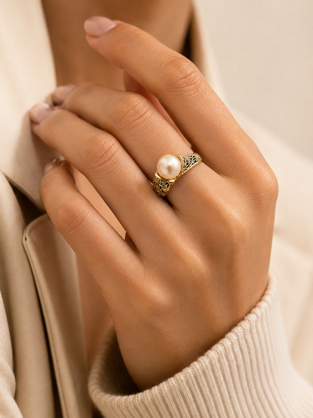 Leila | Women's Vintage-Inspired Faux Pearl Ring