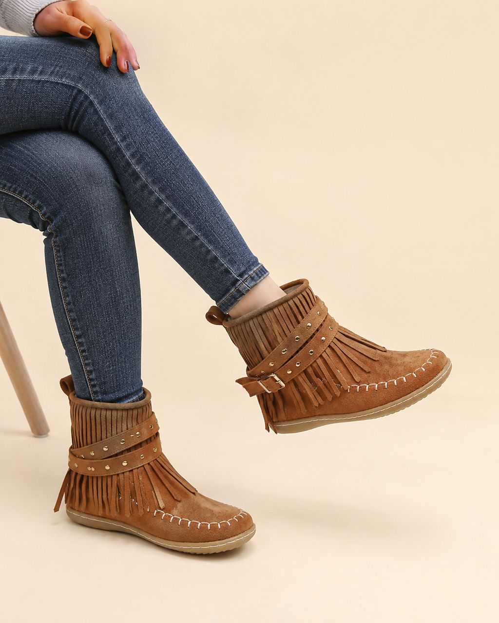 Marlowe | Women's Fringed Ankle Boots with Buckle Strap