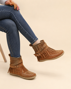 Marlowe | Women's Fringed Ankle Boots with Buckle Strap