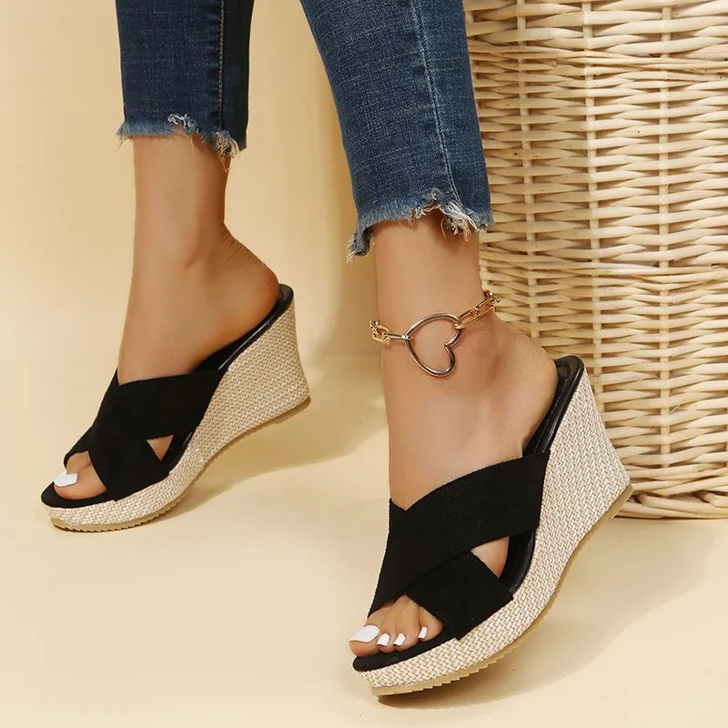 Wren | Women's Wedge Sandals with Cross Strap Design