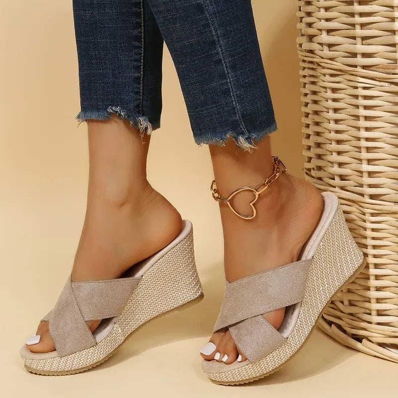 Wren | Women's Wedge Sandals with Cross Strap Design