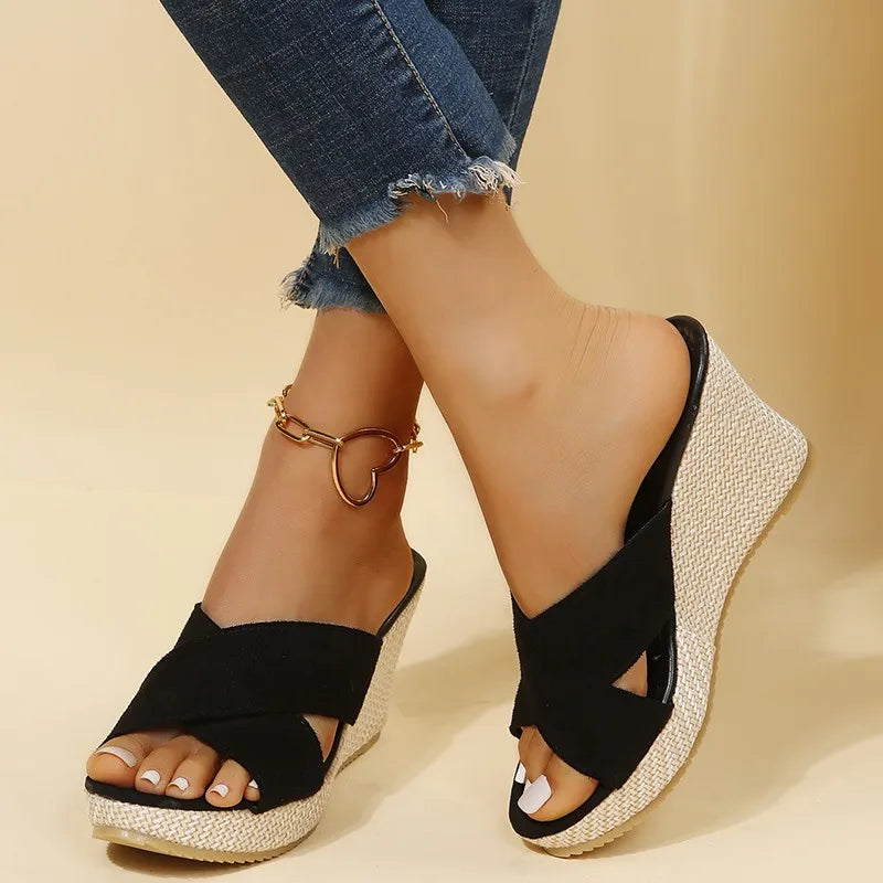 Wren | Women's Wedge Sandals with Cross Strap Design