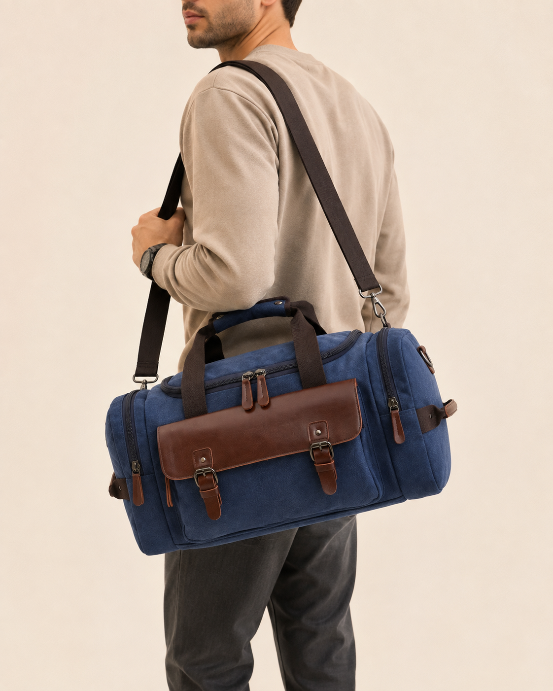 Soren | Men's Classic Duffle Bag with Faux Leather Trim