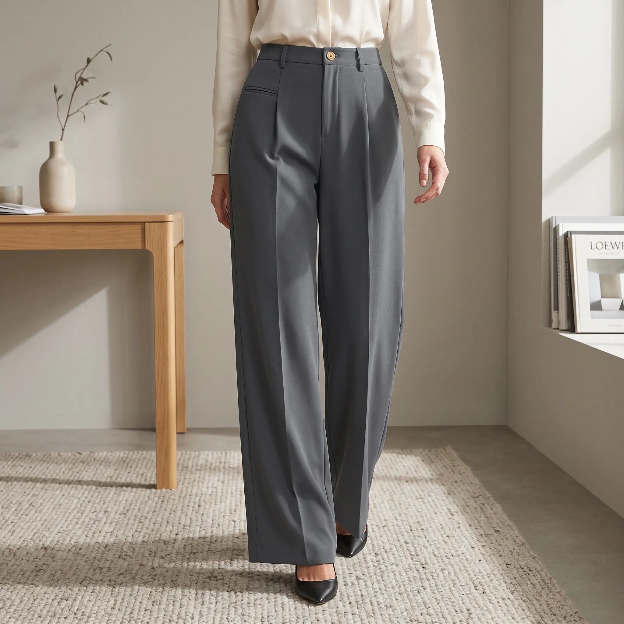 Valoris - High-Waisted Pleated Wide Leg Trousers