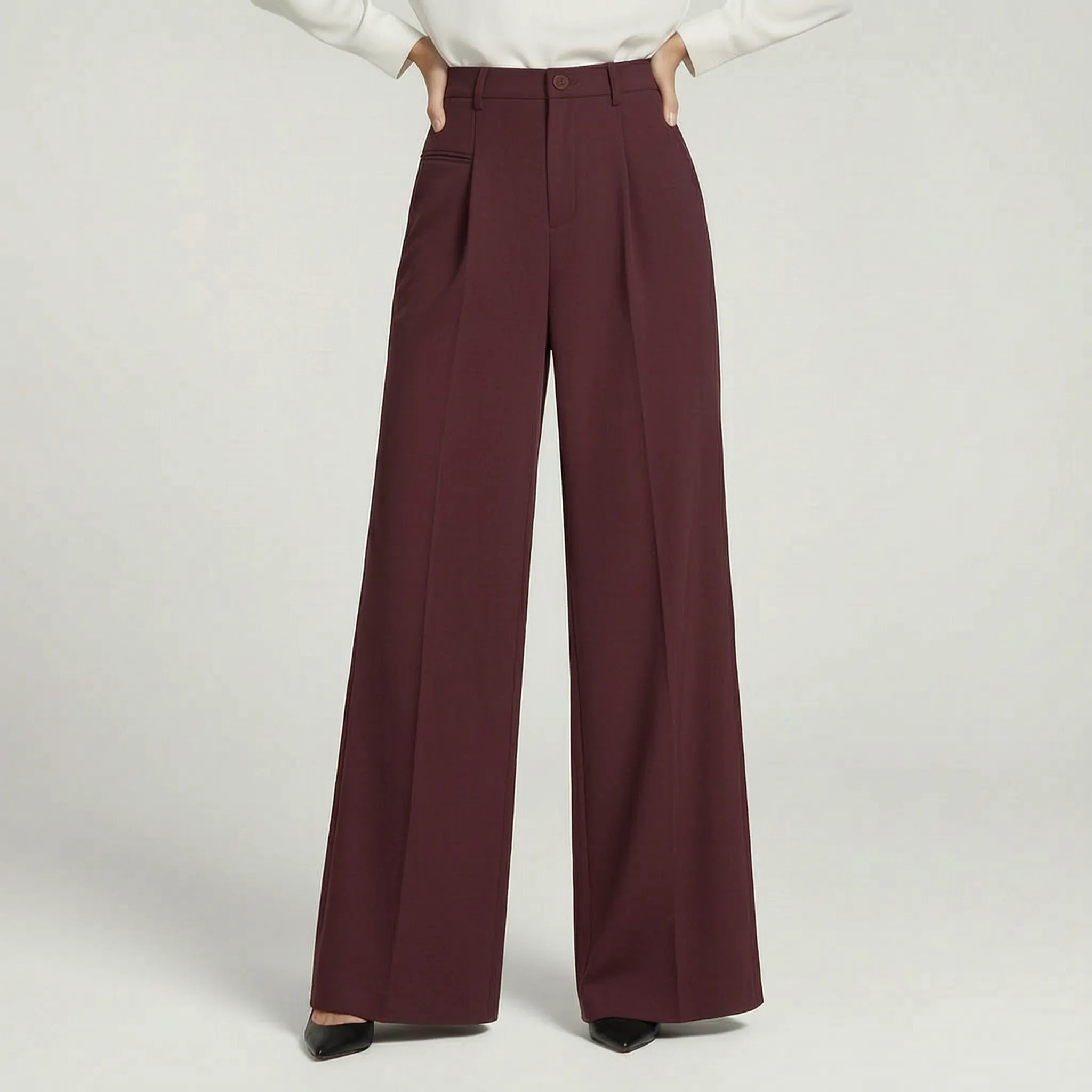 Valoris - High-Waisted Pleated Wide Leg Trousers