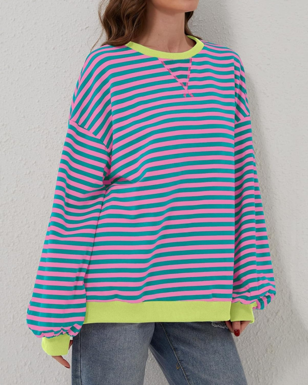 Idris | Women's Striped Sweatshirt with Neon Accents
