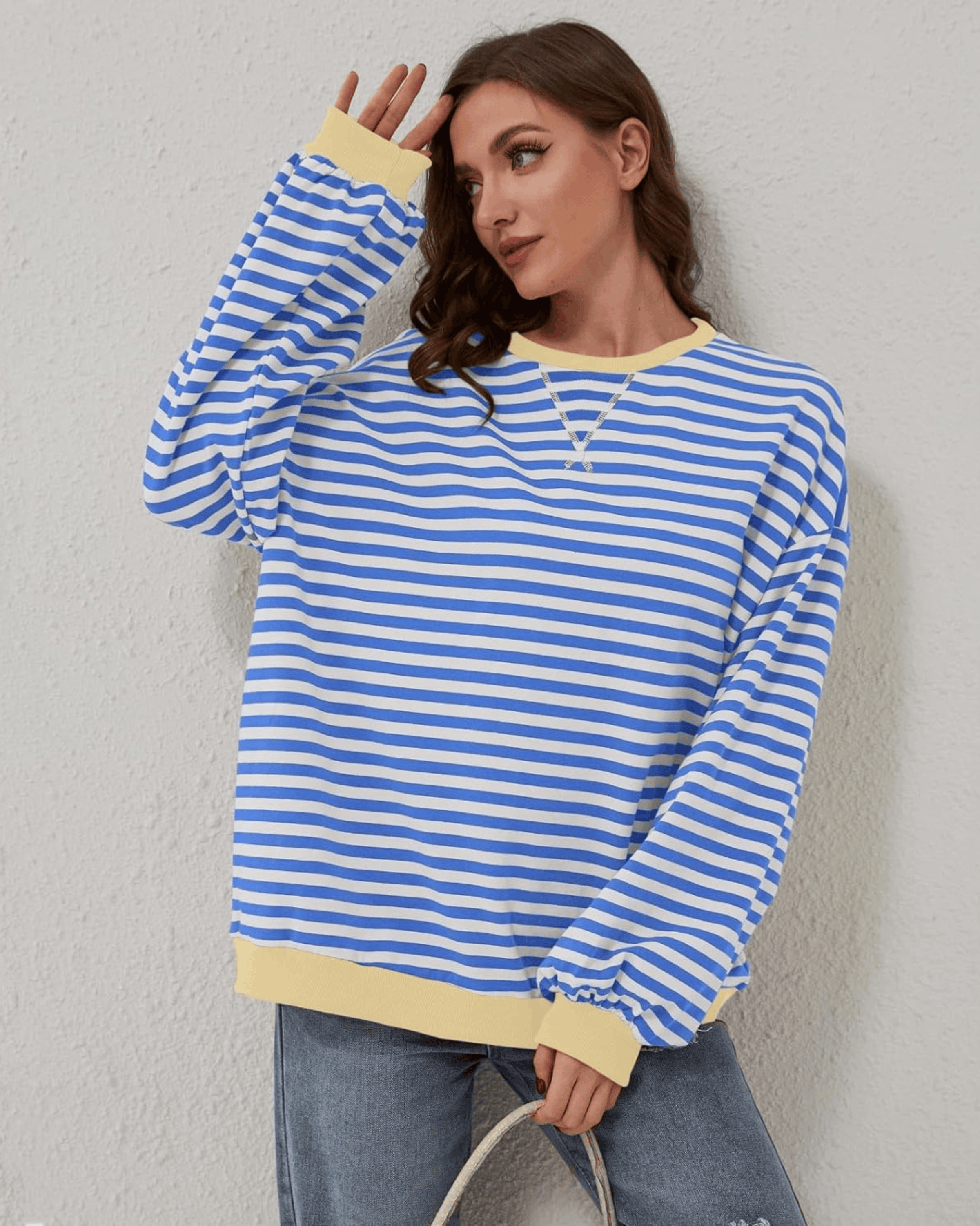 Idris | Women's Striped Sweatshirt with Neon Accents