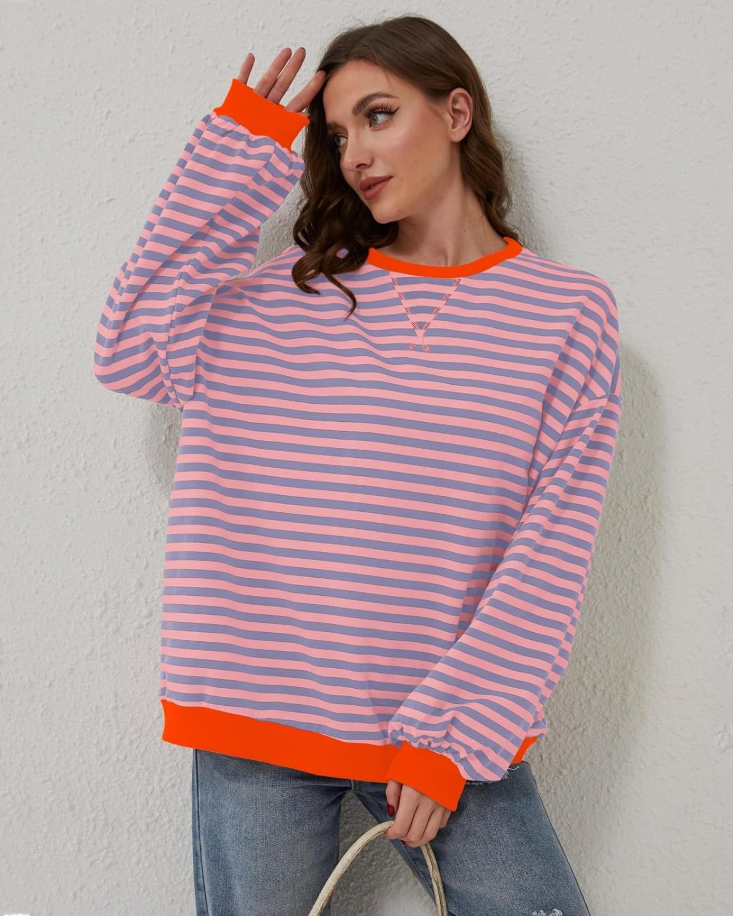 Idris | Women's Striped Sweatshirt with Neon Accents