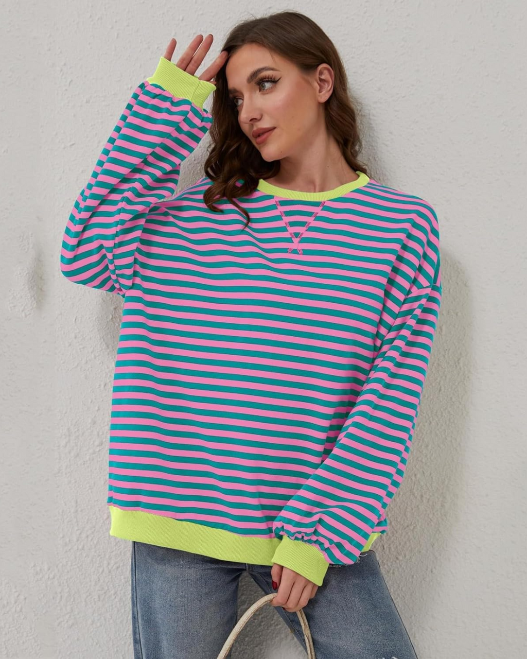 Idris | Women's Striped Sweatshirt with Neon Accents