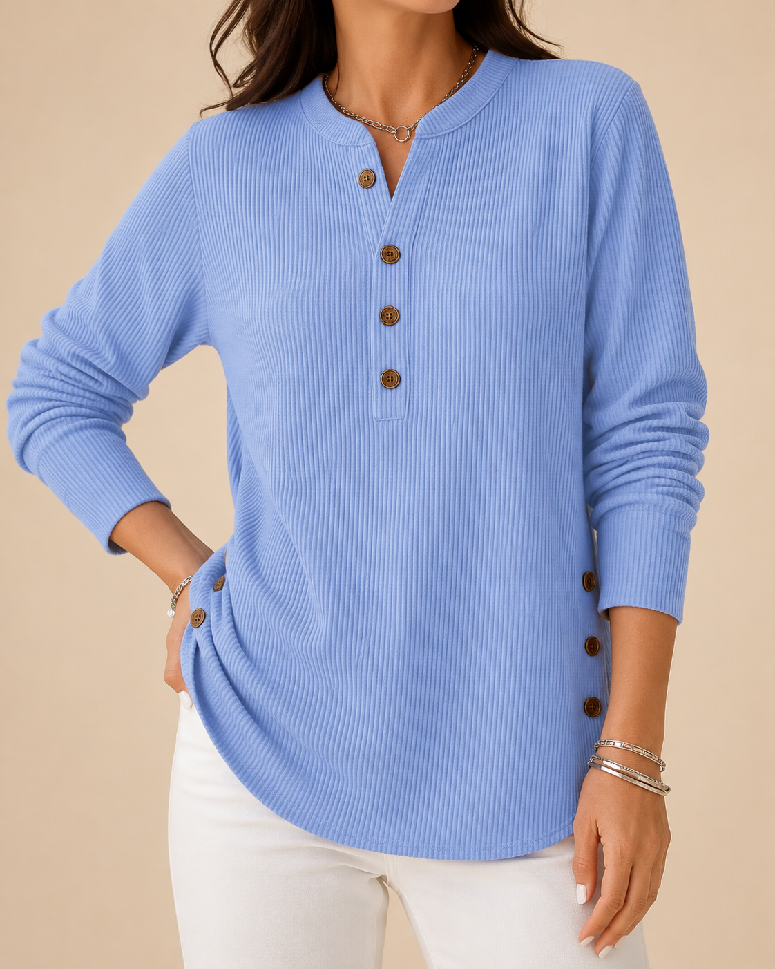 Zalene | Women's Casual Henley Sweater with Button Detail