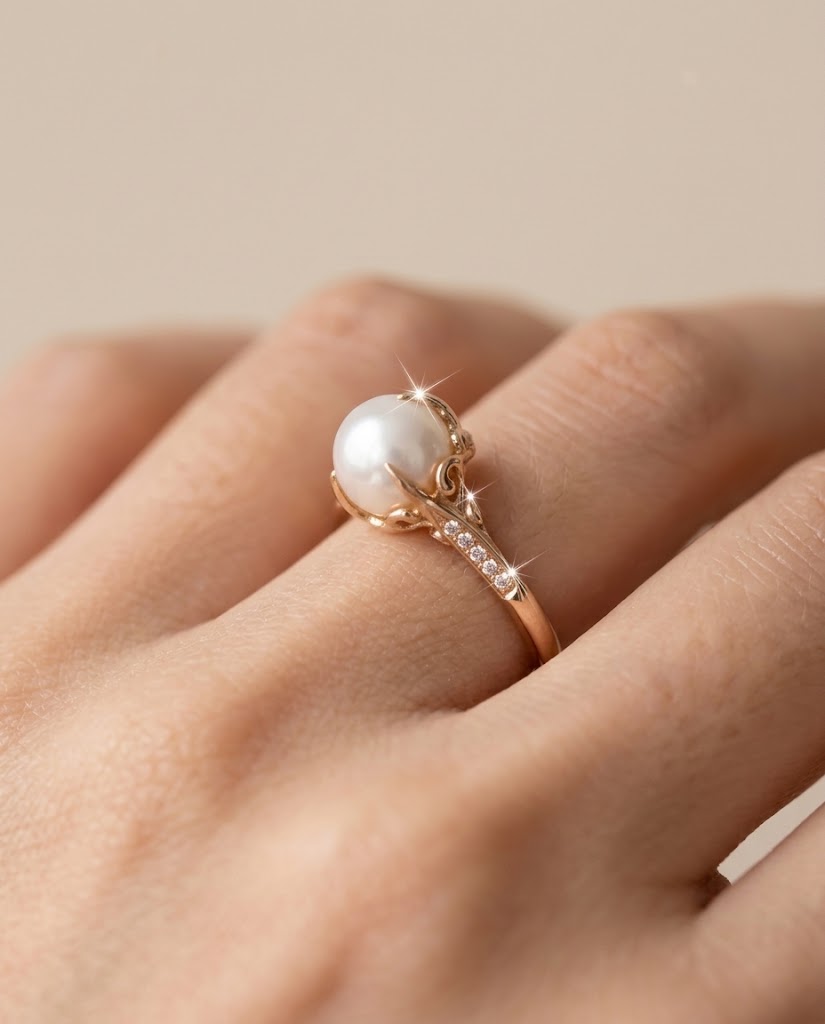 Zaria | Women's Elegant Faux Pearl and Crystal Ring