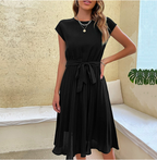 Wren | Women's Pleated Midi Dress with Tie Waist