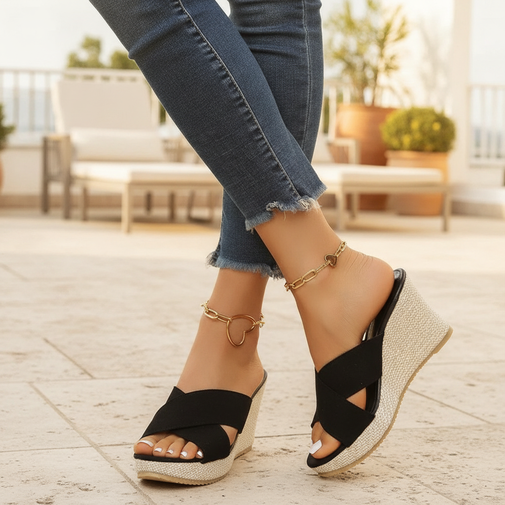 Wren | Women's Wedge Sandals with Cross Strap Design