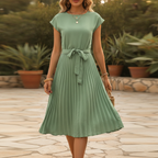 Wren | Women's Pleated Midi Dress with Tie Waist
