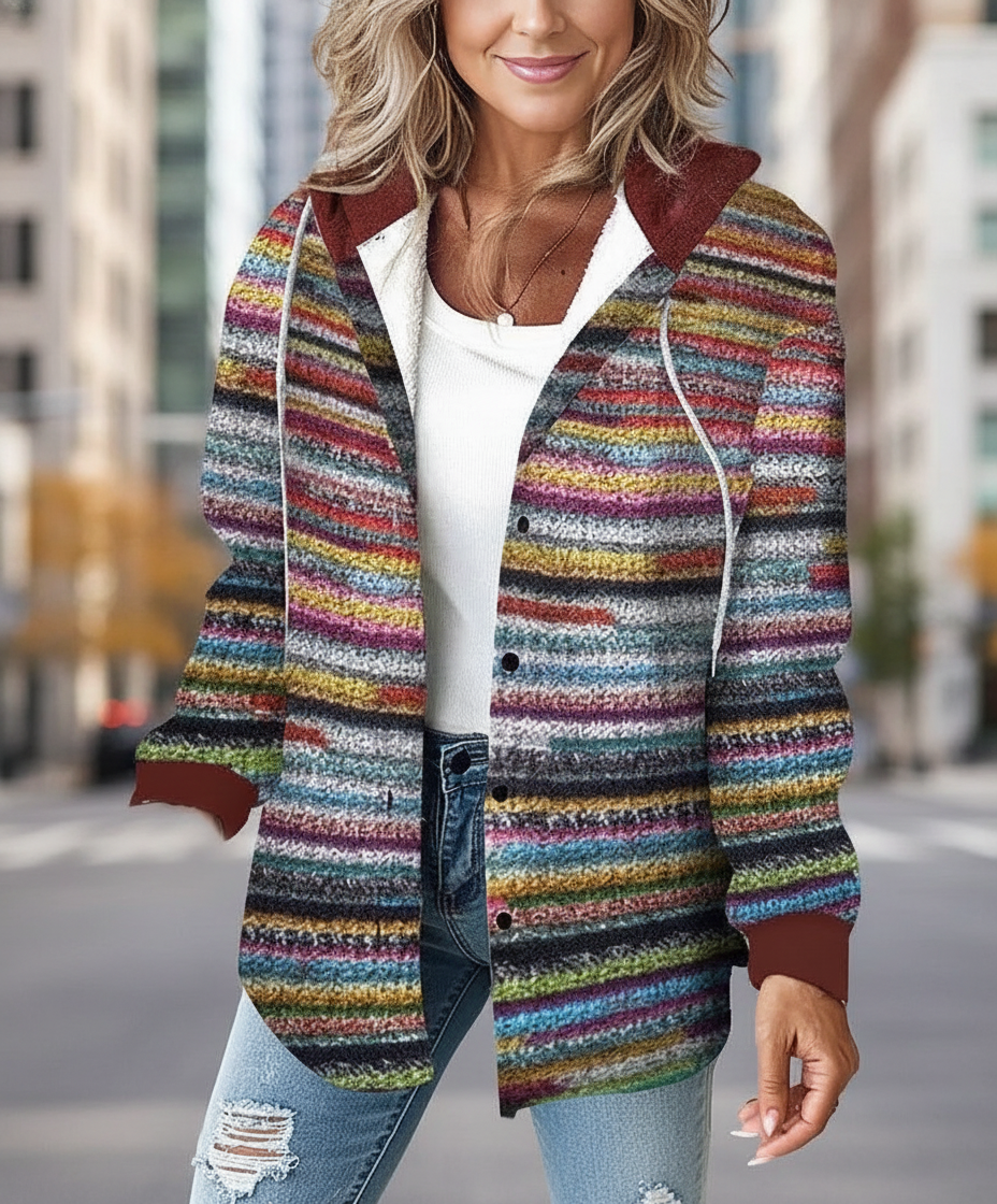 Lennox | Women's Colorful Hooded Cardigan with Button Closure