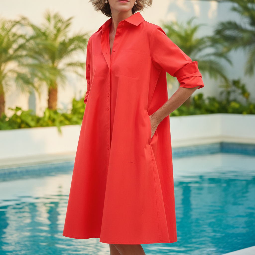 Elara | Women's Classic Midi Shirt Dress